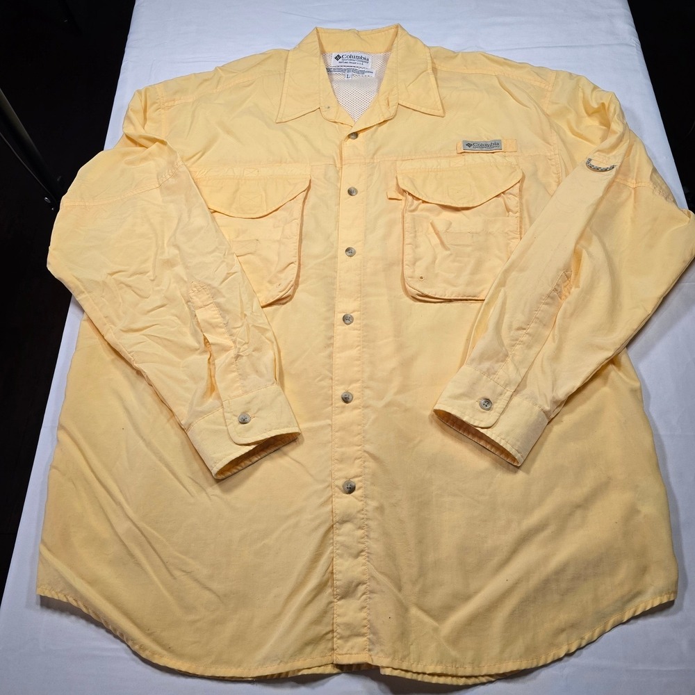 Columbia PFG Bahama II Fishing Shirt UPF Vented Outdoor Men's Large Yellow